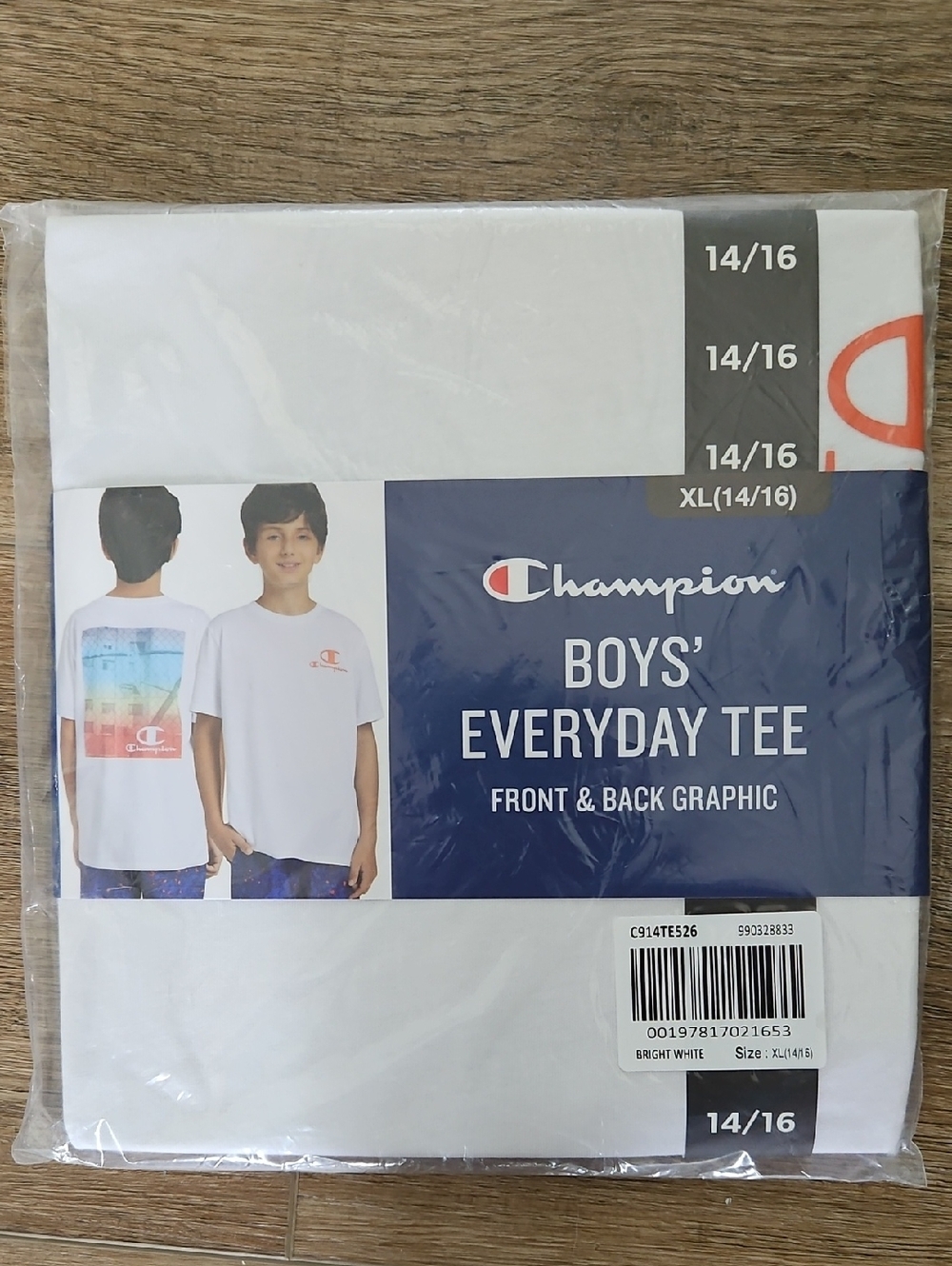 NWT Champion Boys' Everyday Tee - White with Multi-Color Back Graphic